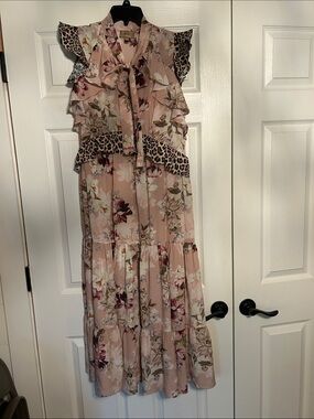 Anthropologie Ruffled Tie-Neck Maxi Dress in Blush Floral